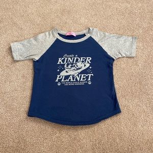 Blue and Grey Baby Tee- “Create a kinder planet” 🌎🌱